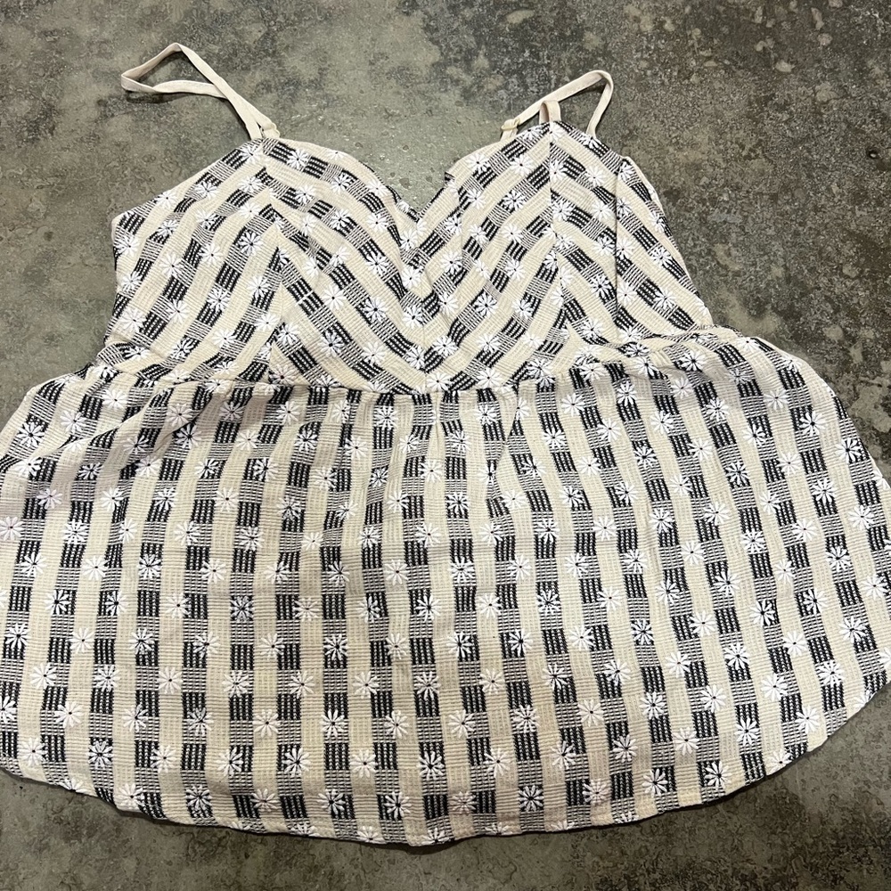 Flying Tomato Floral Embroidered Gingham Babydoll Top with Adjustable Straps